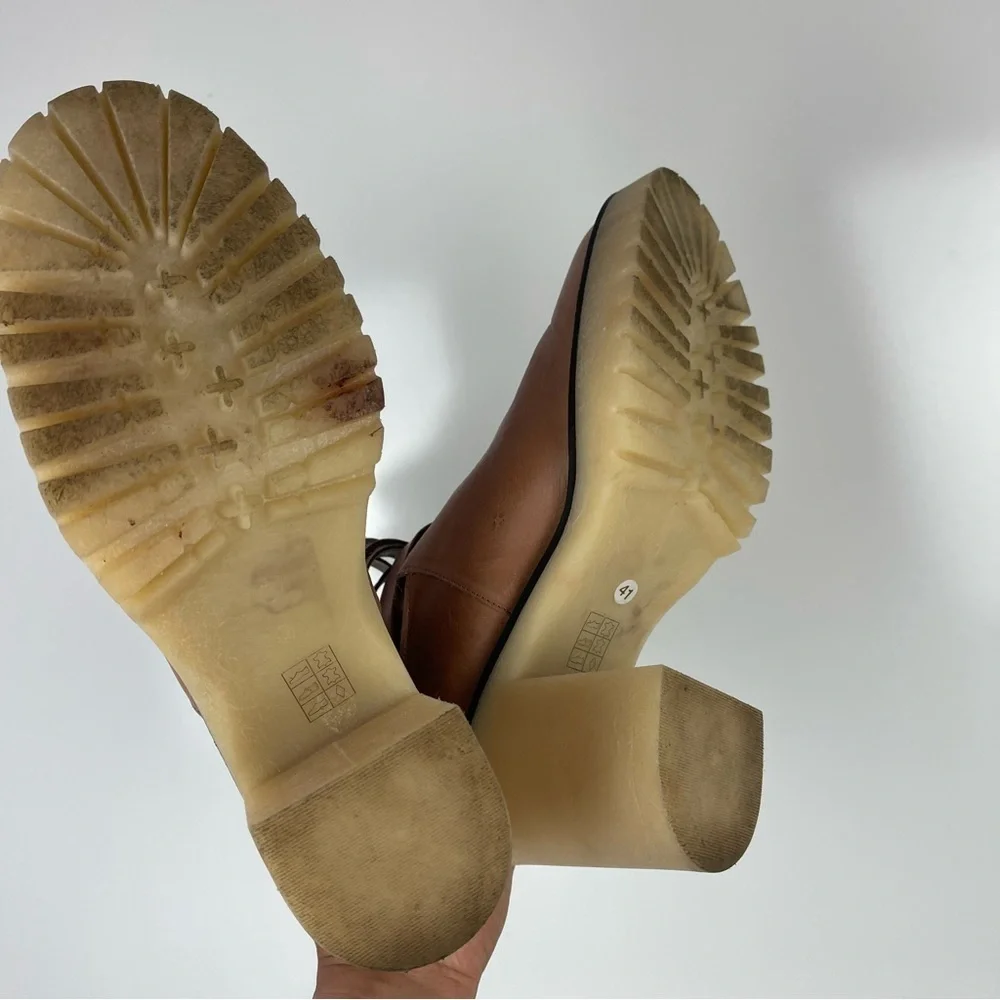 Free People Tan Leather Strappy Jesse Cutout Boots Chunky Women's Size 41 US 10